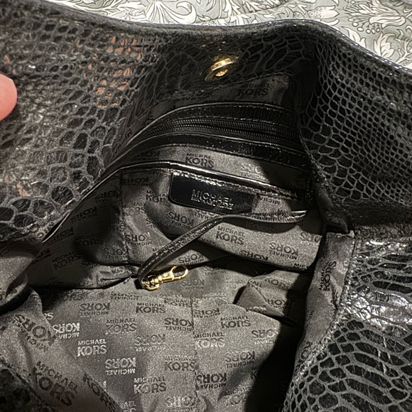 Michael Kors Shiny Black Sequinned Shoulder Bag with Gold Accents - Picture 9 of 10